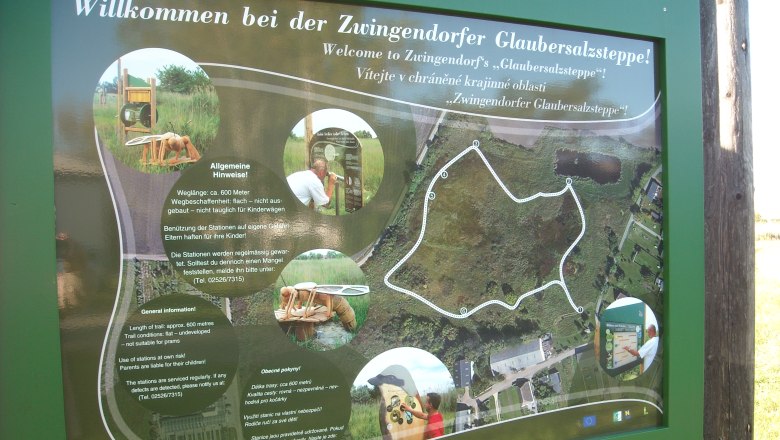 Nature trail, © Adolf Haider Information board of the Zwingendorf Glauber's salt steppe nature trail with map and information.