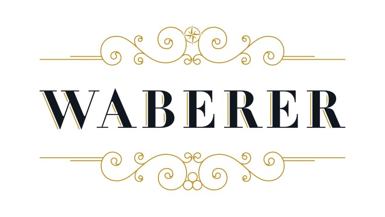 Company logo, © Weingut Waberer Logo with the lettering 'WABERER' and decorative golden ornaments.