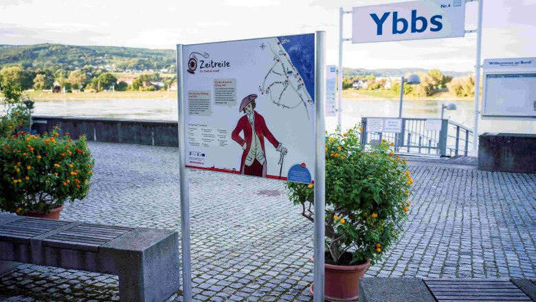 Starting point for a journey through time in Ybbs, © Robert Herbst Information sign for time travel in Ybbs an der Donau.