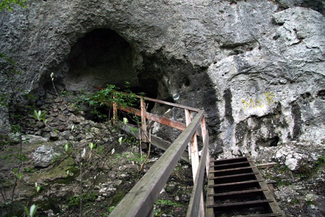 Furth an der Triesting, © Steinwandklamm Entrance to a cave with wooden stairs and railings.