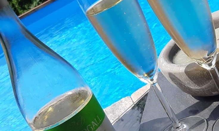 Winery Niefergall Wolfsthal, Muskateller Frizzante, © Weinbau Niefergall Winery Niefergall Wolfsthal, Muskateller Frizzante, bottle and 2 glasses