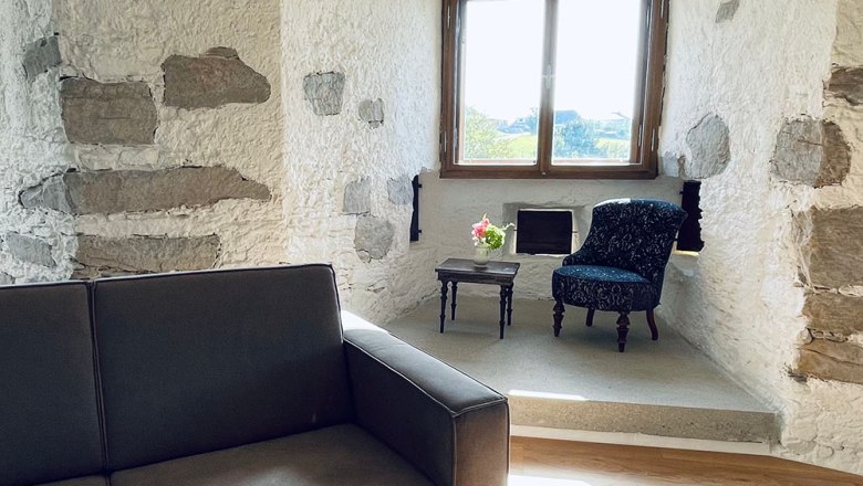 Living room in the Leiben tower, Apartment Warte, © Familie Kleemann Living room in the Leiben tower, Apartment Warte, © Familie Kleemann