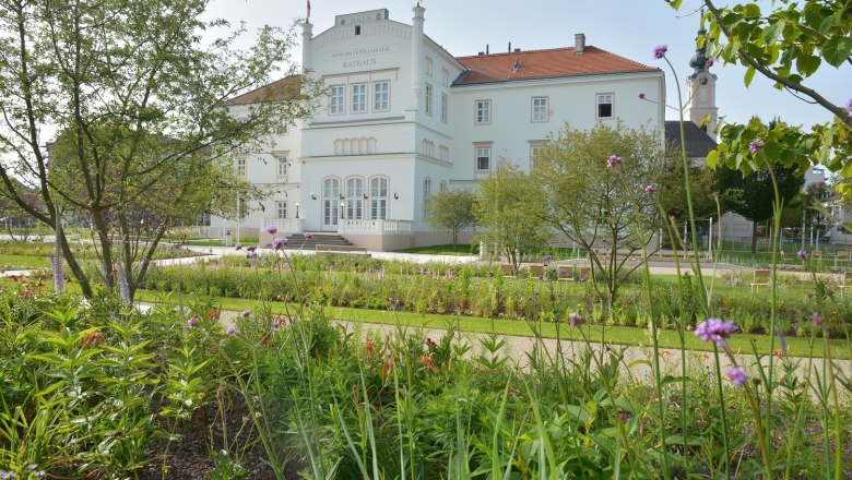 Monastery garden, © Stadtgemeinde Tulln Colorful flower bed in the monastery garden in front of Tulln town hall