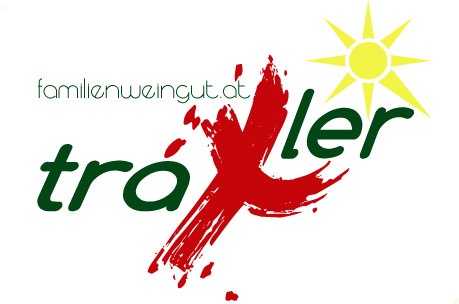 Logo, © Weingut Traxler Logo of the Traxler family winery with red brushstroke and yellow sun.