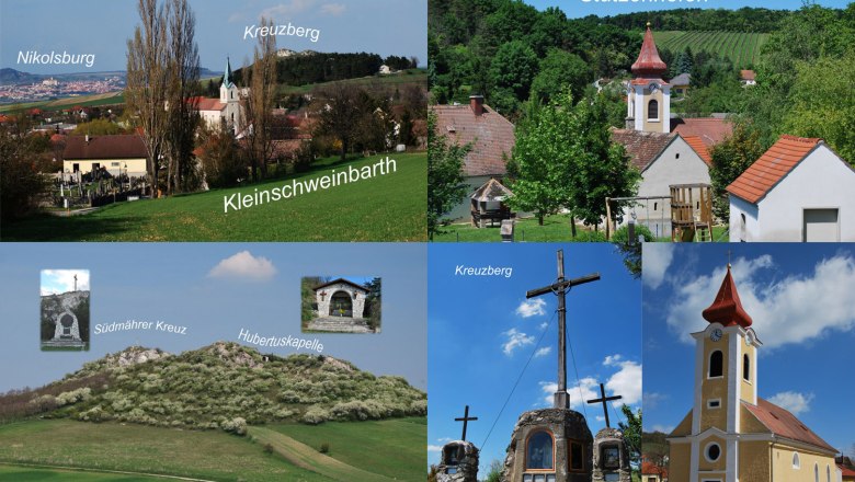 Drasenhofen, © Thomas Miksch Collage of landscapes and buildings in Drasenhofen, including churches and crosses.