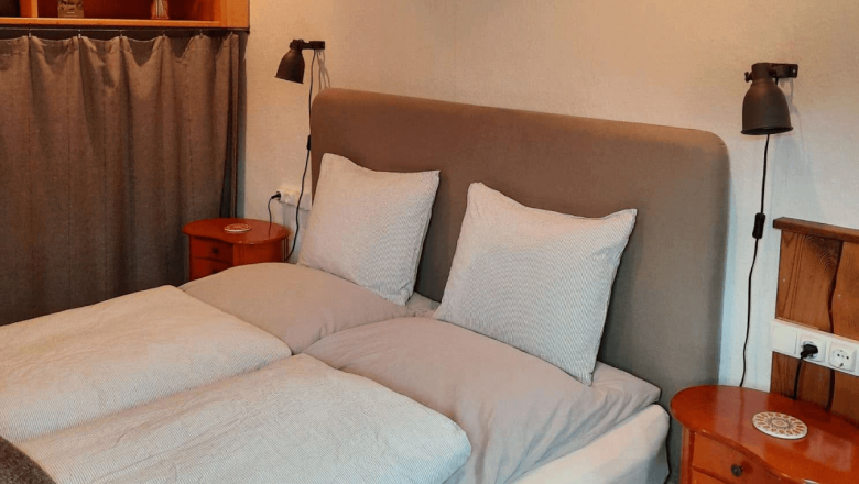 Sleeping area in the Tiny House. Queen size 1.60 x 2m, © Edermühle Sleeping area in the Tiny House. Queen size 1.60 x 2m, © Edermühle