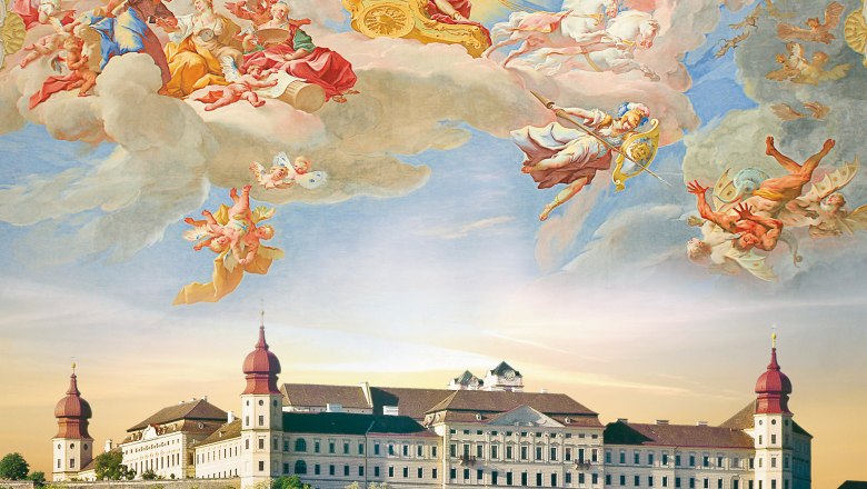 Göttweig Benedictine Abbey, © Stift Göttweig Baroque ceiling painting above Göttweig Benedictine Abbey.