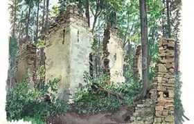 Altlengbach castle ruins, © Burgruine Altlengbach Watercolor of the Altlengbach castle ruins in the forest.