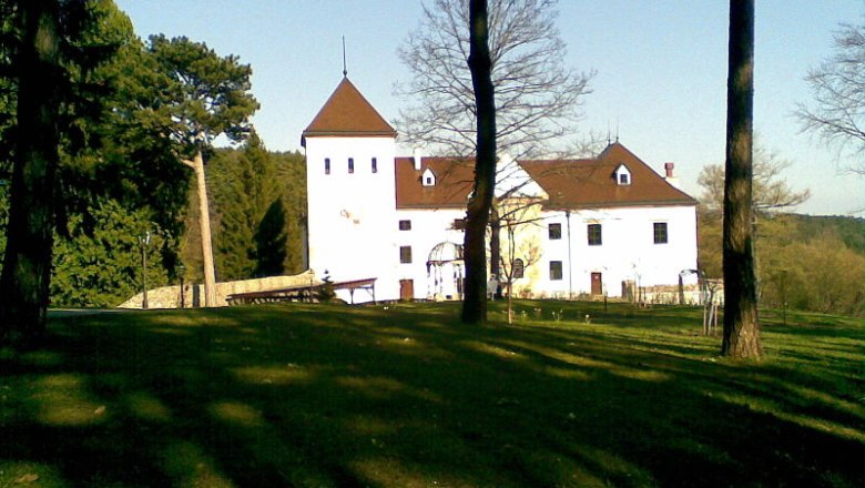 Vöstenhof Castle, © frei Vöstenhof Castle in a green landscape with trees in the foreground.