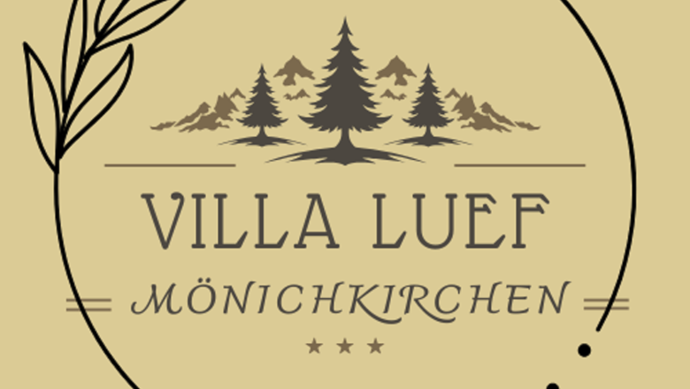Logo, © Ildiko Davidne Nagy Logo of Villa Luef in Mönichkirchen with fir trees and stylized leaf motif.