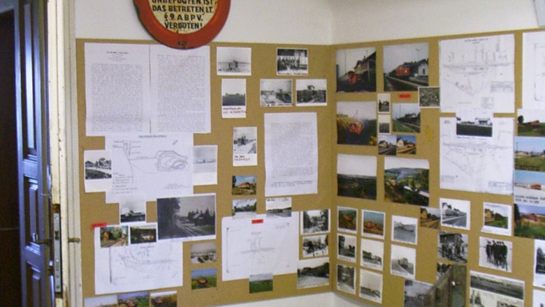Local railroad exhibition, © Alfred Schmid Exhibition room with historical photos and signs about the local railroad.