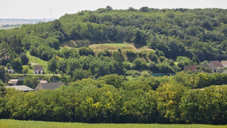 Guglhupfberg Gaiselberg, © Ableidinger von Tuzar Landscape with hills, trees and houses in the foreground.