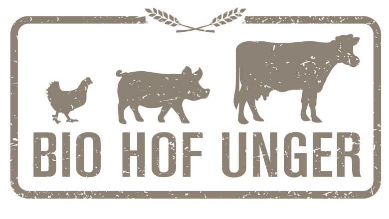 Biohof Unger, Logo, © Biohof Unger Logo of Biohof Unger with silhouettes of chicken, pig and cow.