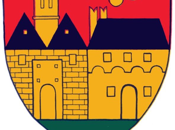Allentsteig town coat of arms, © Stadtgemeinde Allentsteig Coat of arms of Allentsteig with castle, tower and comet on a red background.