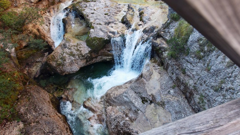 Ötschergräben, © weinfranz.at View from above of a waterfall in a rocky gorge.