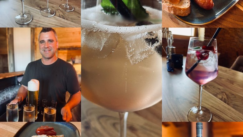 Refreshing drinks and other regional delicacies, © Anita Gradwohl, dahoam Collage of drinks and regional dishes in a restaurant.