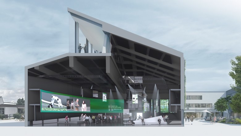 TD House of Digitization, © Tamschick-Mediaspace-GmbH Cross-section of the building with a view of the exhibition hall and the floor above