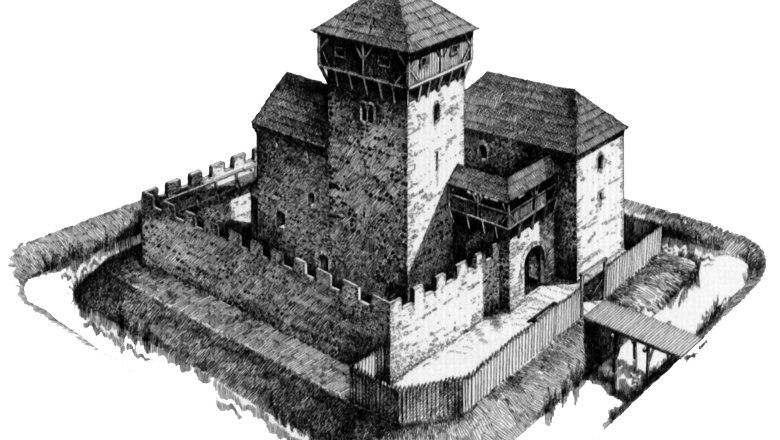 Reconstruction of Sachsendorf Castle in the period around 1300, &copy; Krenn und Reichhalter