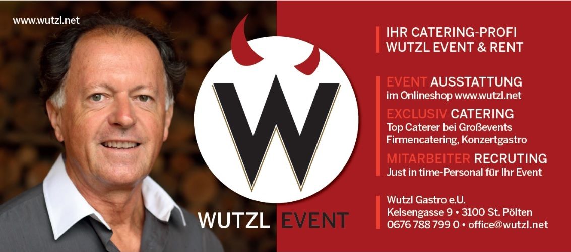 Advertisement for Wutzl Event with photo of a man and company information.