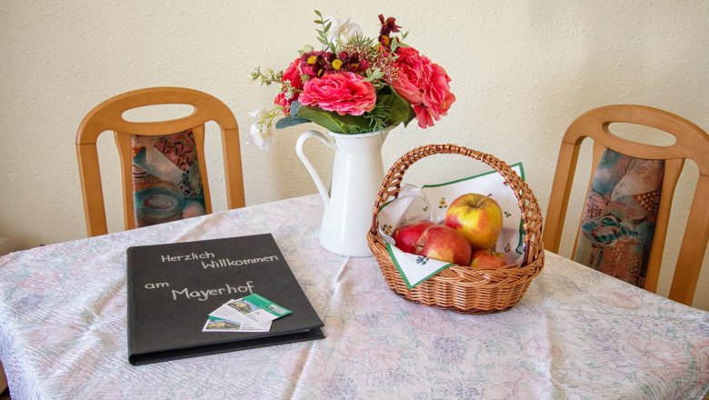 Table with welcome greeting