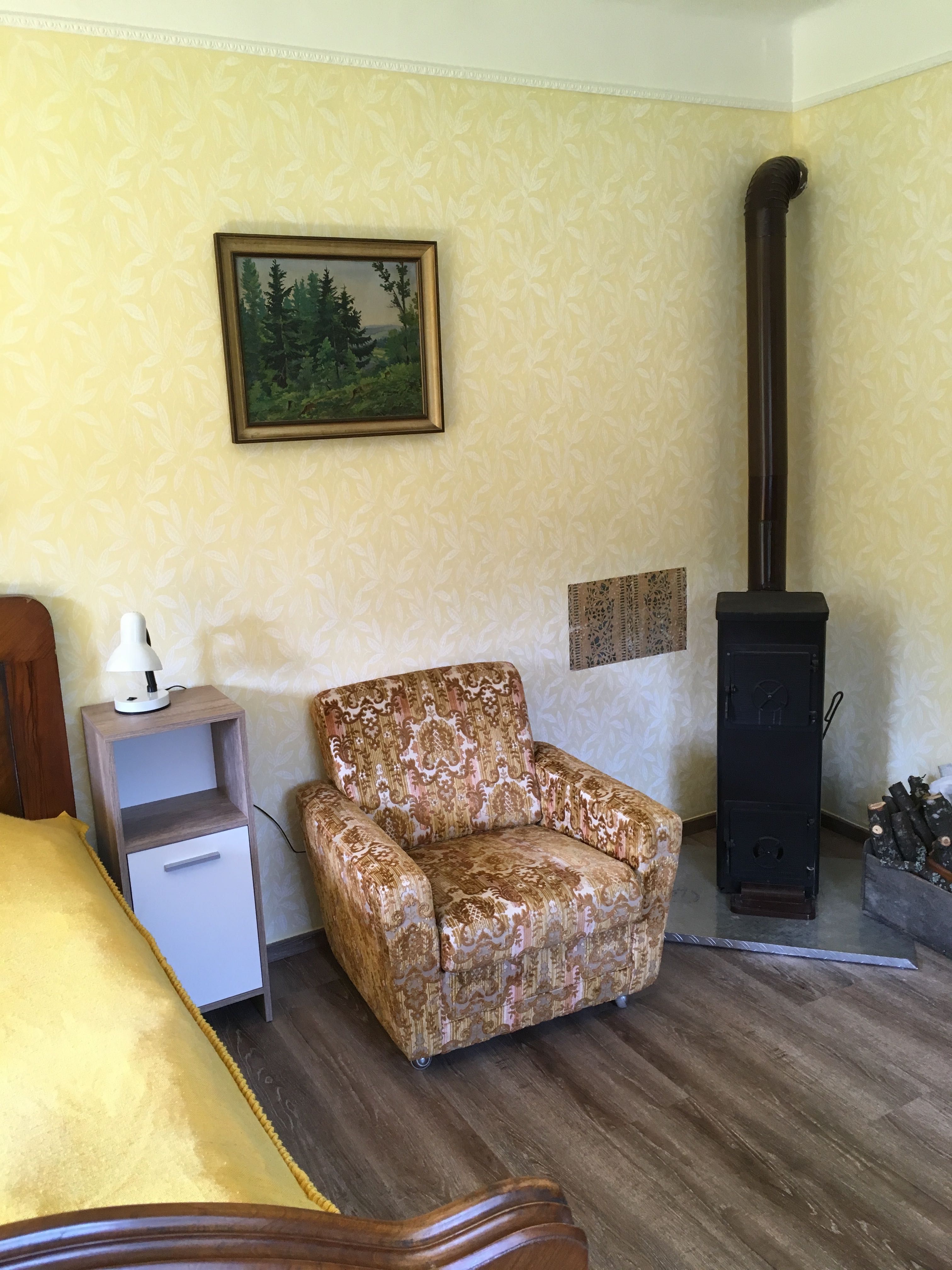 Wood-burning stove bedroom south