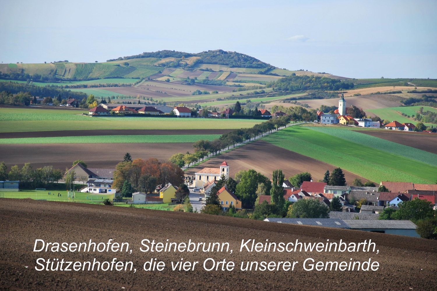 Landscape with fields and villages in Drasenhofen, Austria.
