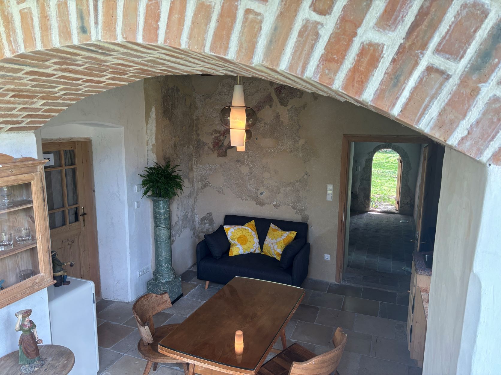 Eat-in kitchen with view of the church