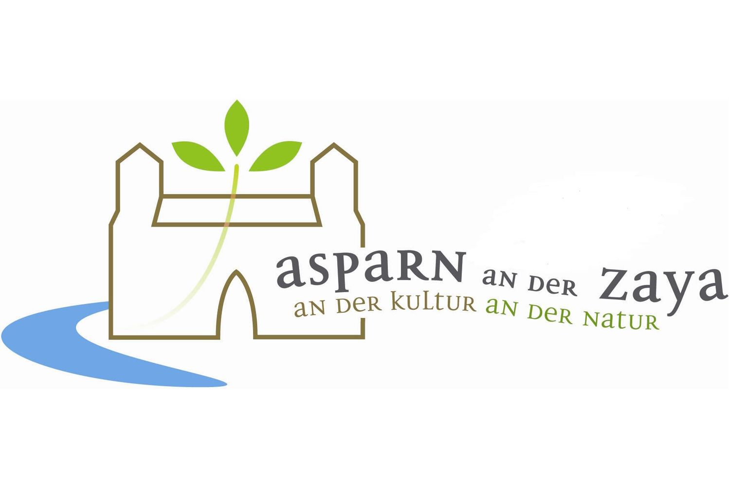 Logo of Asparn an der Zaya with stylized castle and leaf.