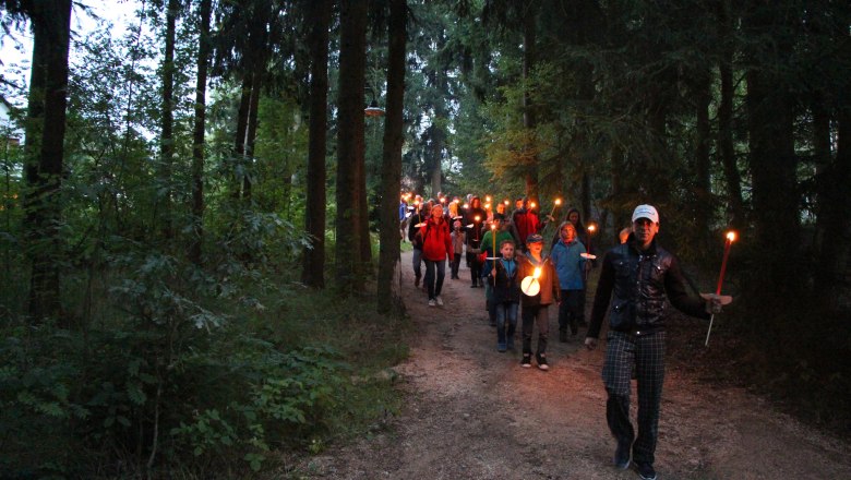 Quite a thrill: hiking with torches through the forest at night, © Hoteldorf Königsleitn