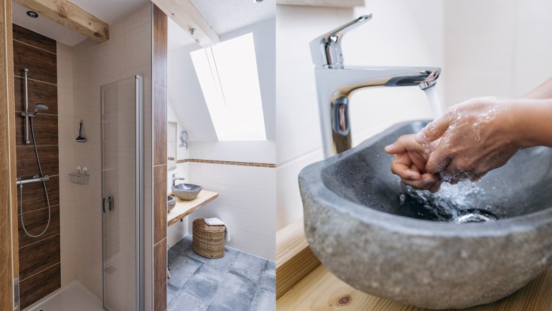 Vacation apartment bathroom, &copy; Biobauernhof Orth, Photo: Martin Erd