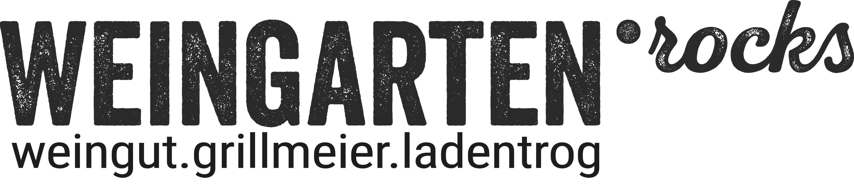 Logo with the text 'Weingarten.rocks weingut.grillmeier.ladentrog'.