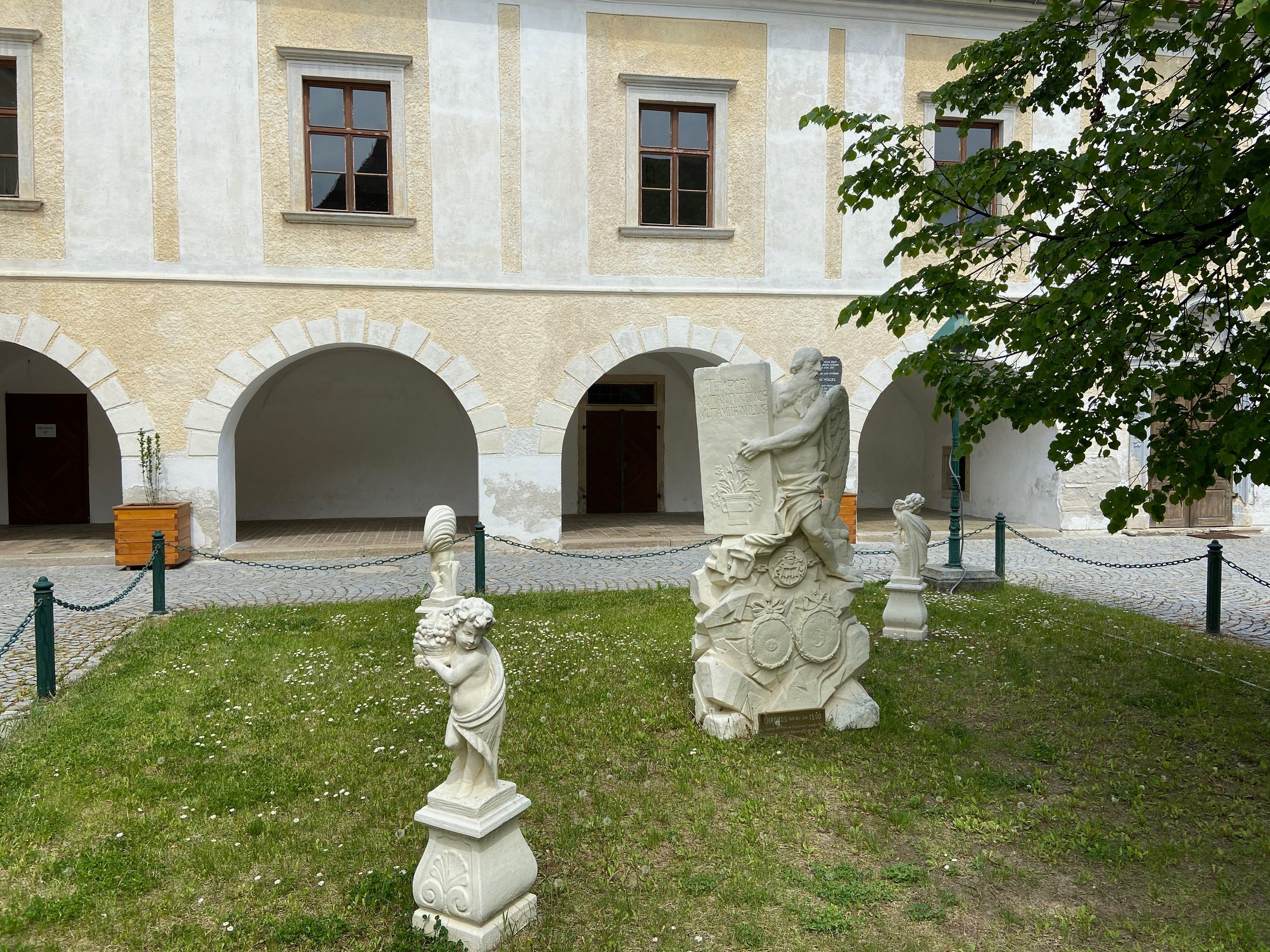 Sculptures in the courtyard of the Pulkau Museum of Local History and Industry.