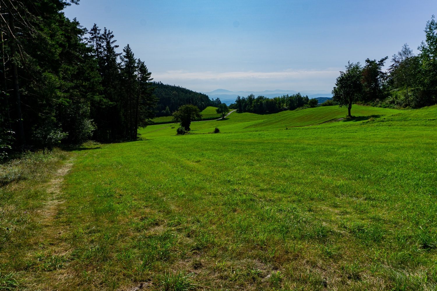 After the saddle, view of the Alpine foothills