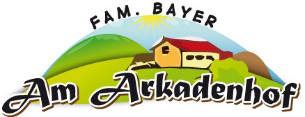 Logo of the Arkadenhof with landscape and farmhouse.