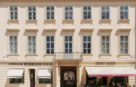 Historic building with stores and café in Baden.