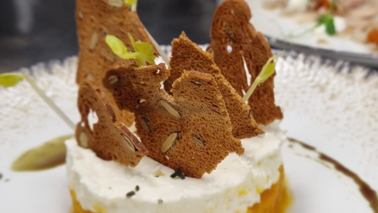 Mille feuille of gupferlkasmousse with pumpkin chutney, &copy; Sebastien Levier