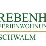Logo of the Rebenhof with green leaves and lettering 'Rebenhof Ferienwohnung Schwalm'.