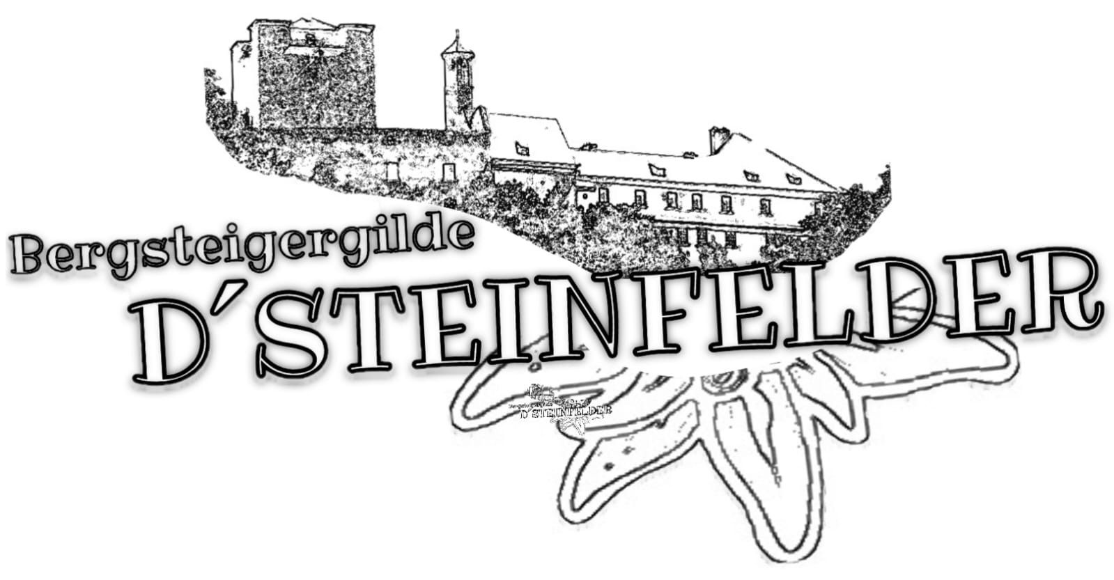 Logo of the mountaineering guild D'Steinfelder with a castle and an edelweiss.