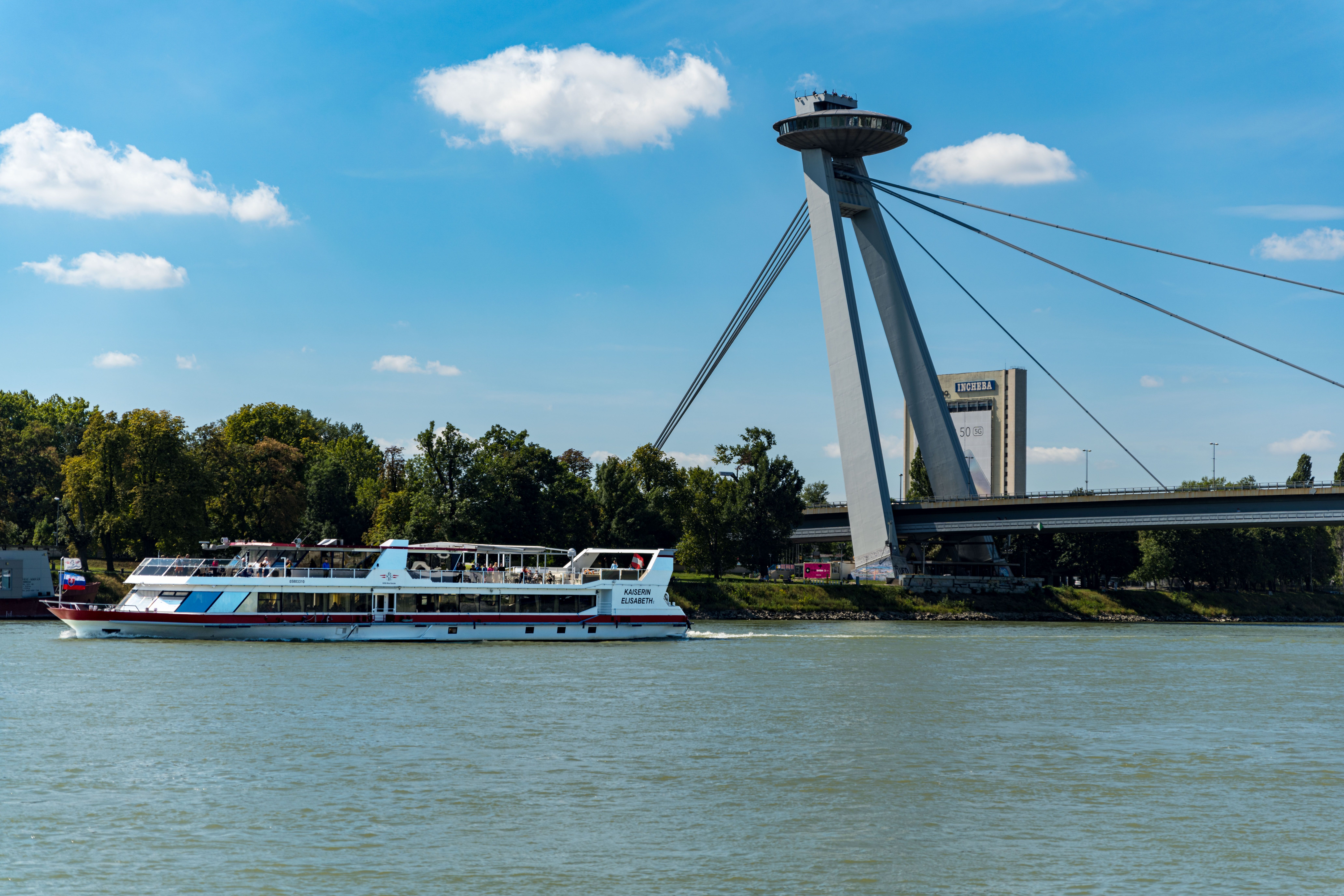 MS Kaisering Elisabeth on the Danube near Bratislava. A bridge in the background.