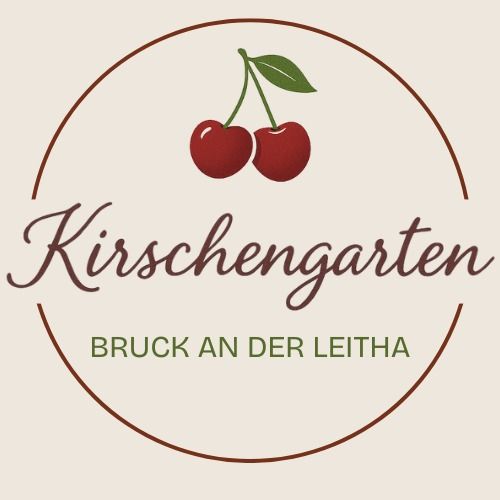 Logo with two cherries and the text 'Kirschengarten Bruck an der Leitha'.