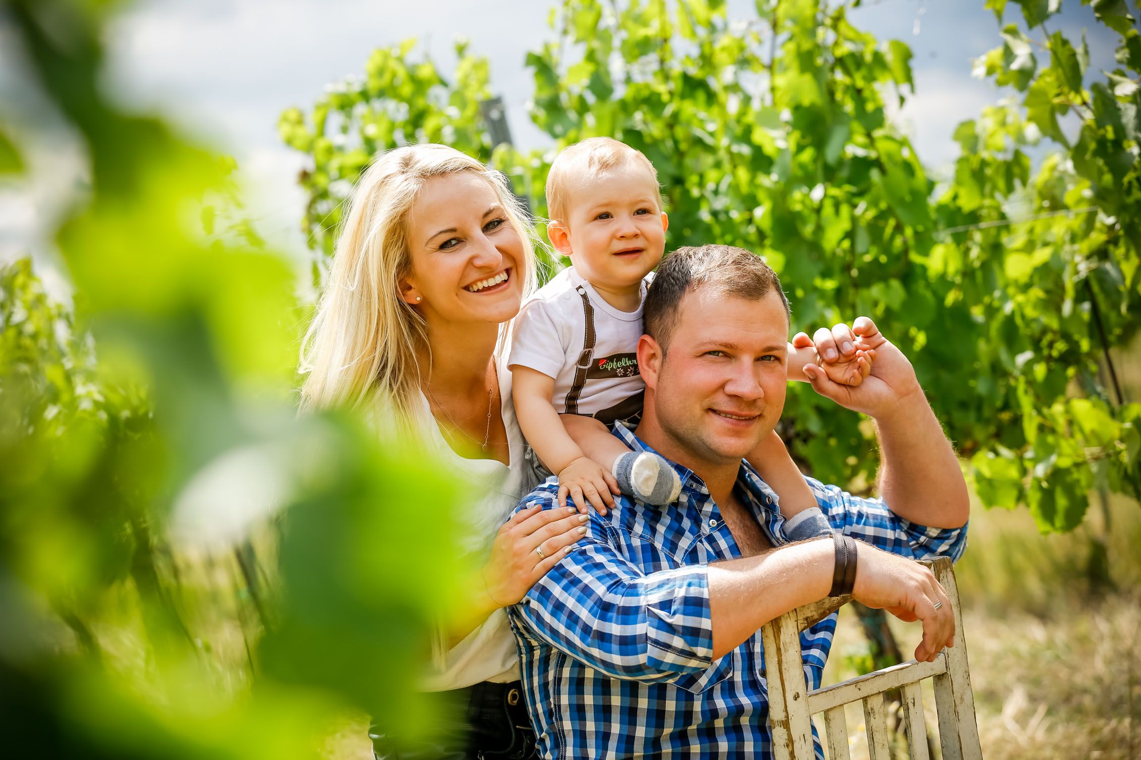 The Dungel family in the vineyard
