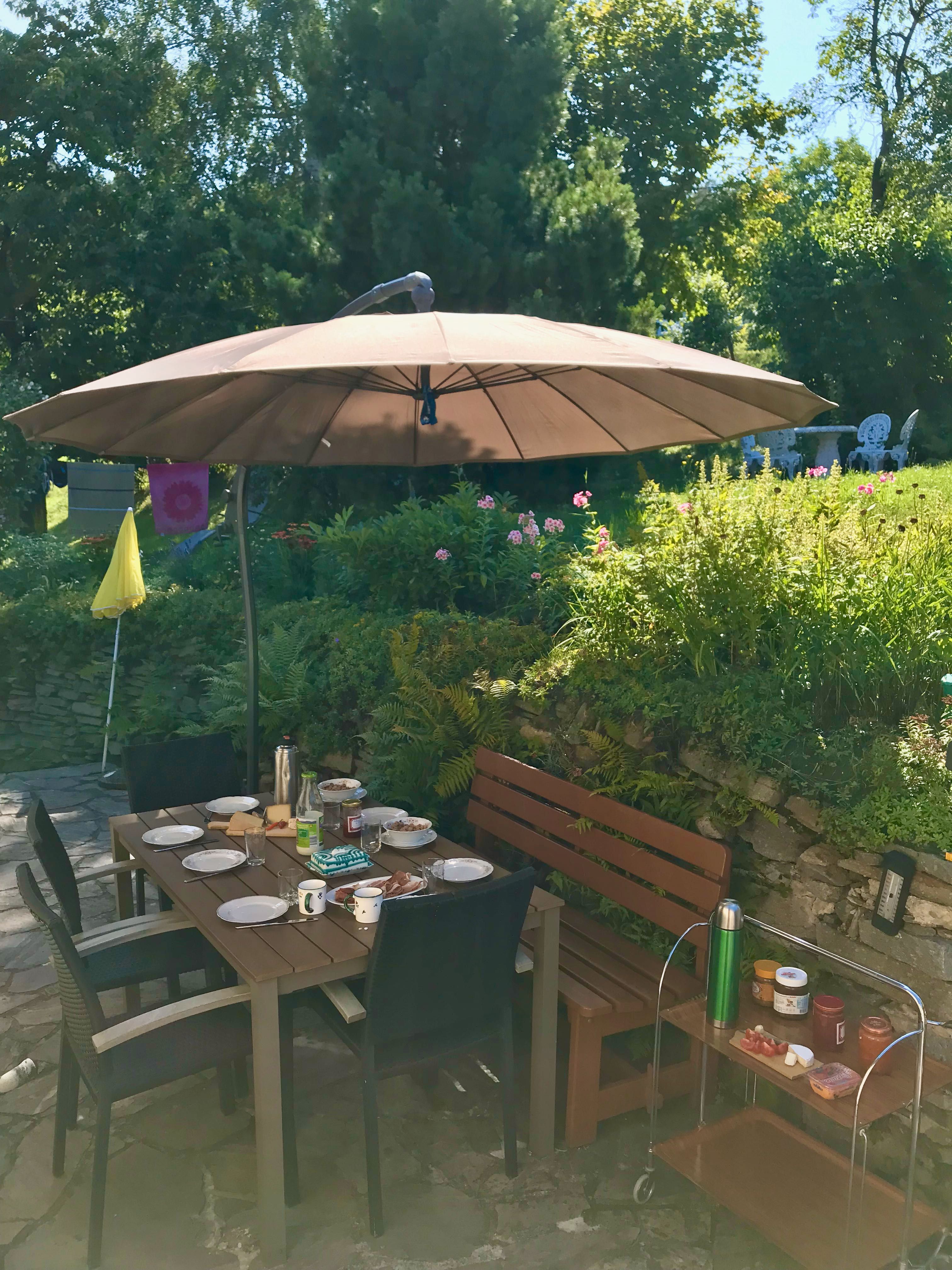 Ampel umbrella on the terrace 