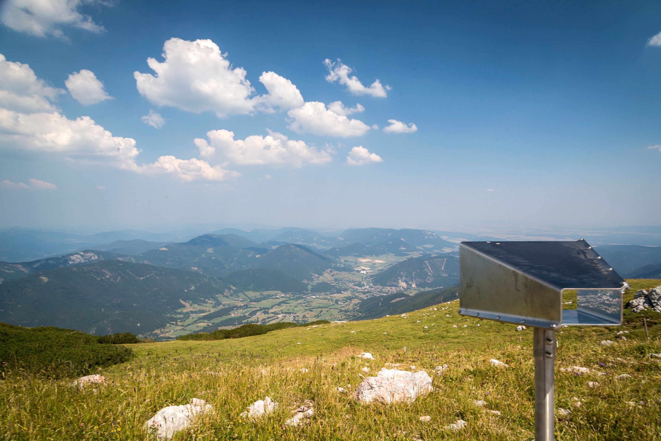 View from Schneeberg with telescope and mountain landscape.