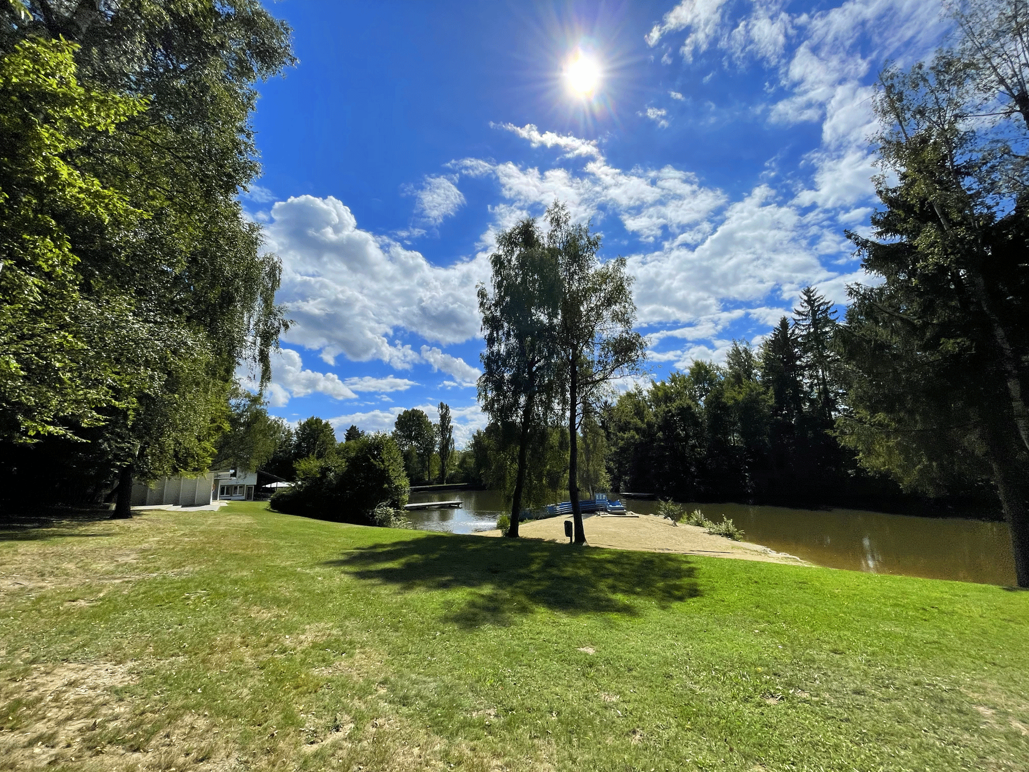 View of the pond from the sunbathing lawn