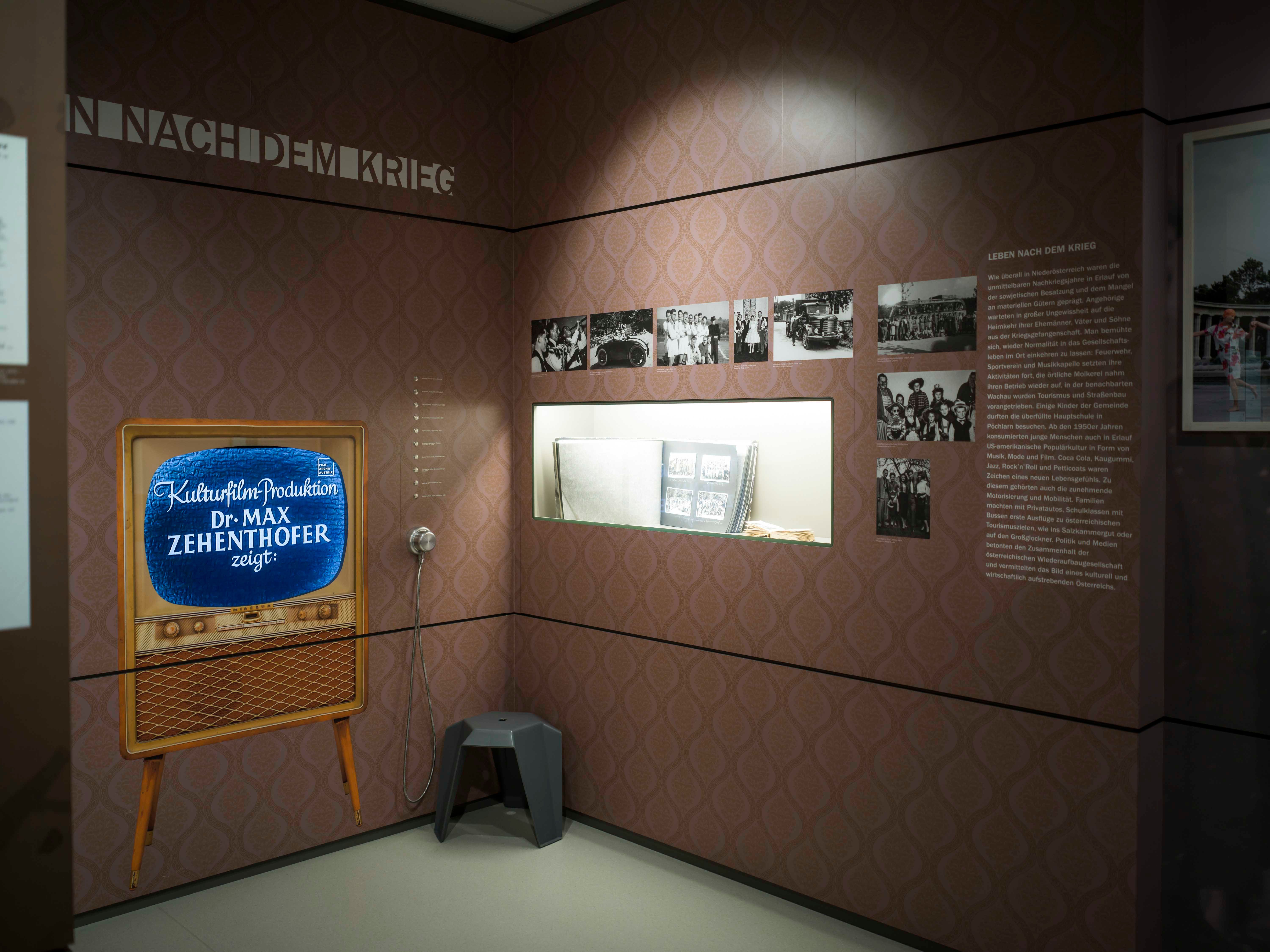 Interior view of the Erlauf Peace Museum with exhibition on life after the war.
