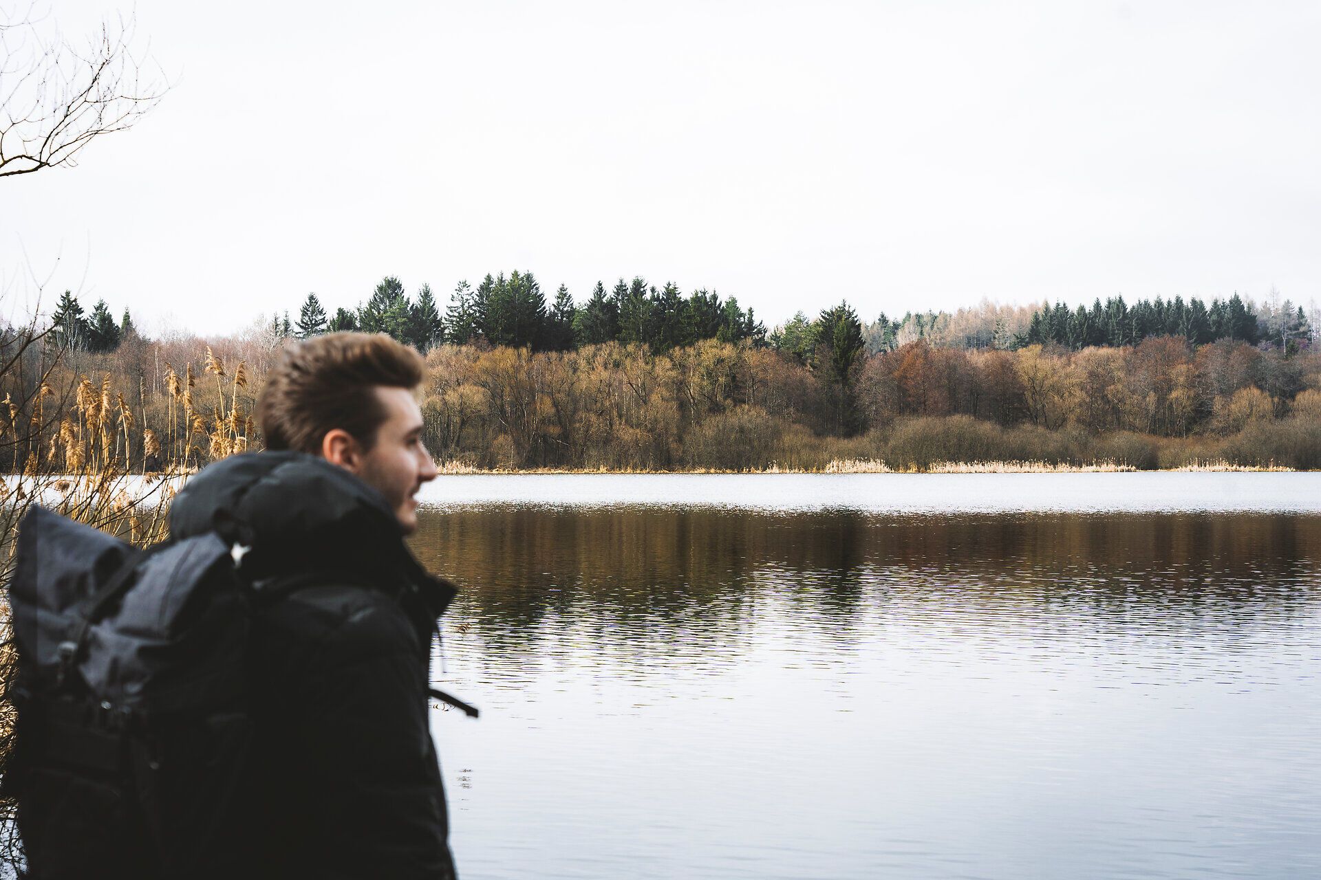 A quiet moment on the pond trail, where the gentle ripples of the water reflect the surrounding trees. The cool winter air envelops the scenery and invites you to take a contemplative walk while nature shines in its winter splendor.