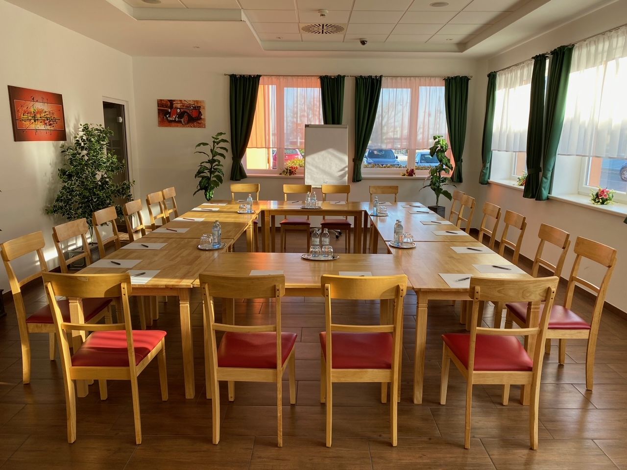 Seminar room with wooden furniture 
