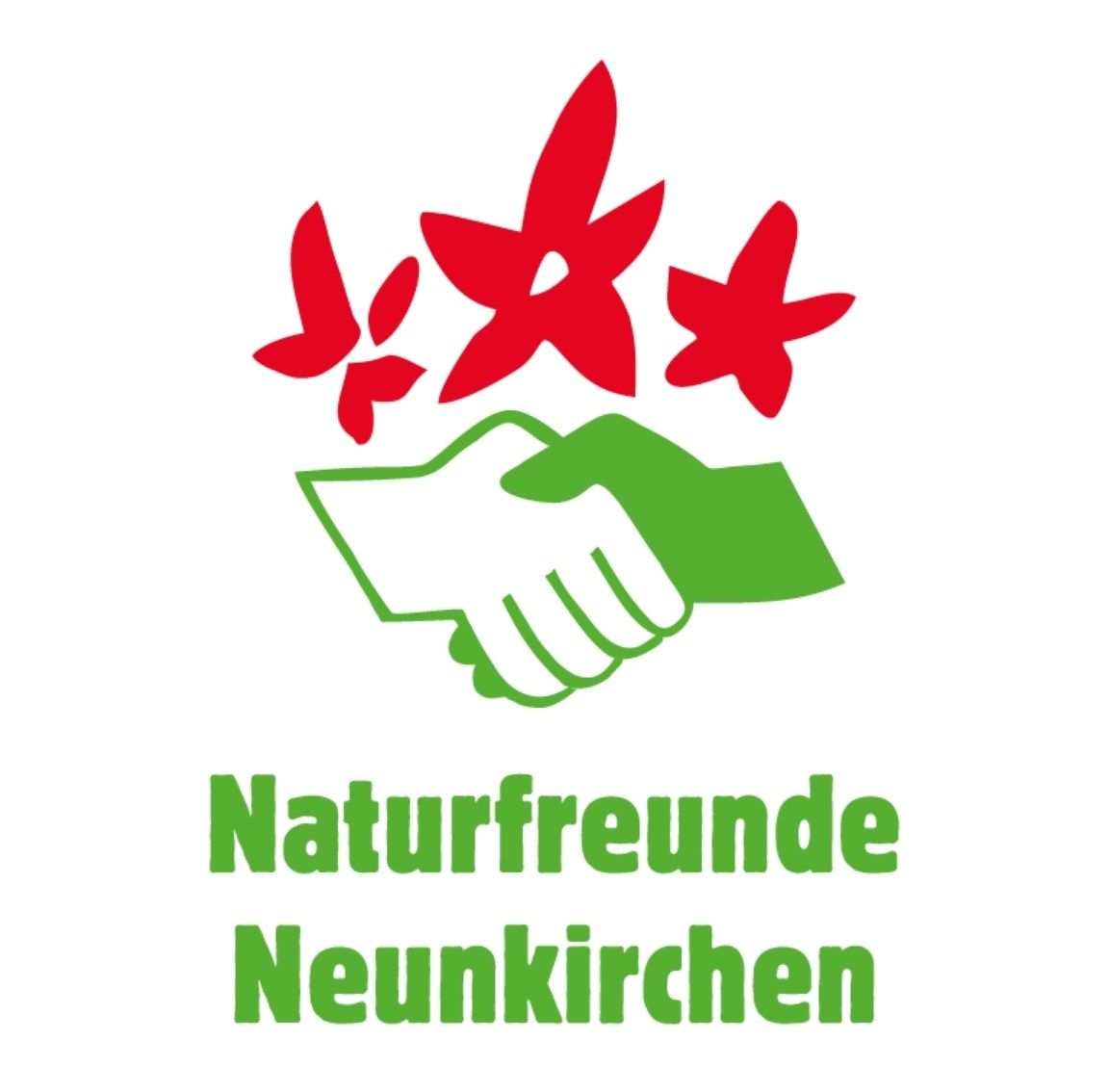 Naturefriends Neunkirchen logo with red flower motif and green handshake.