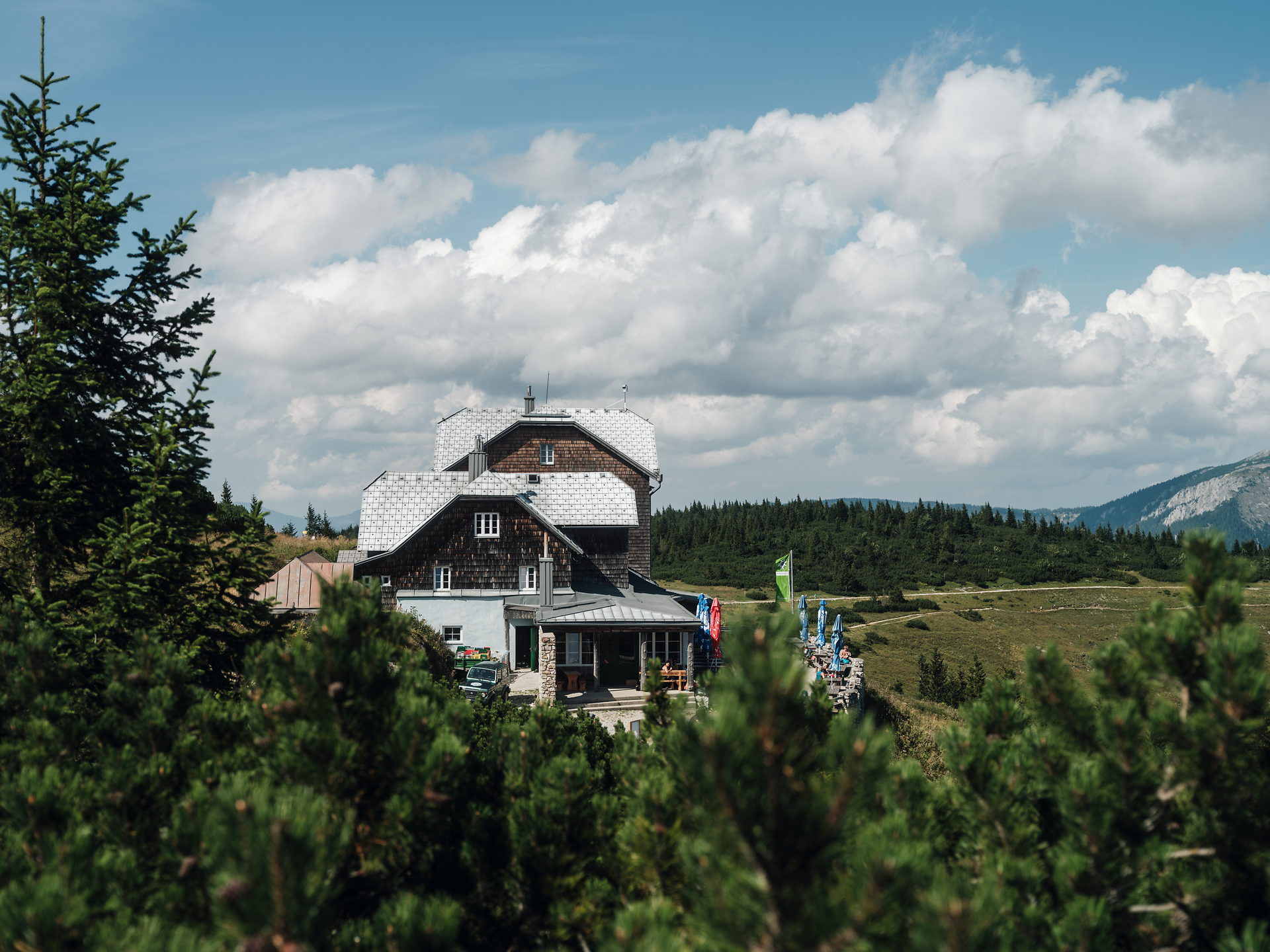 Gentle hills and flowering meadows invite you on an unforgettable hiking trip. The warm rays of sunshine bathe the landscape in golden light and create a harmonious atmosphere. Here, surrounded by majestic mountains and fragrant wildflowers, summer in the Alps becomes an experience.