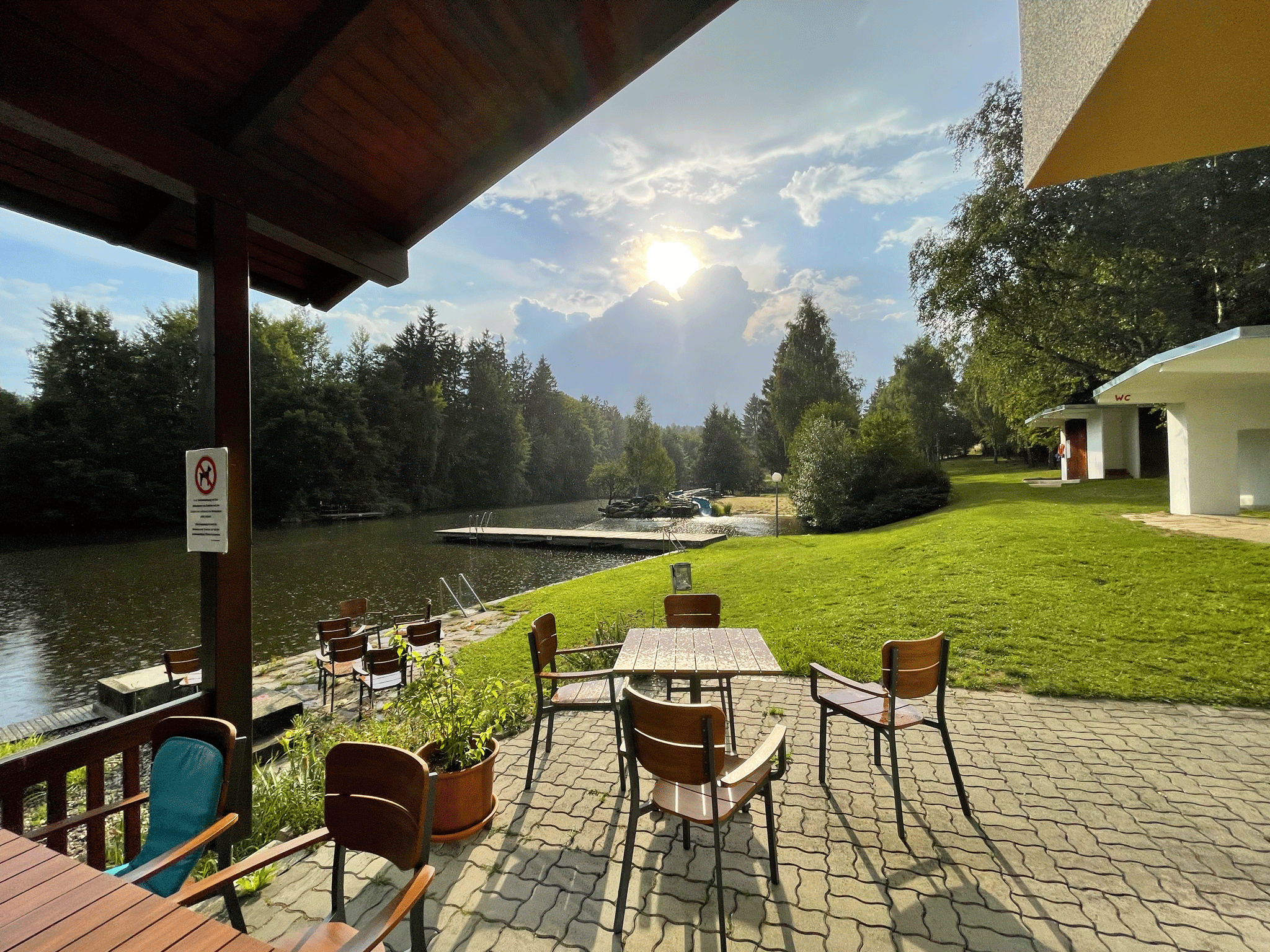 View from the terrace to the "beach area"